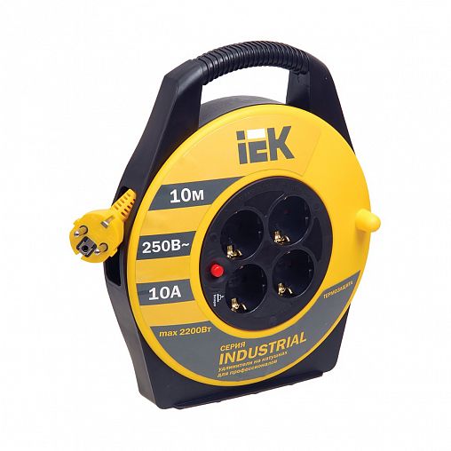 Удлинитель на катушке IEK Industrial УК10, 4 розетки, с т/з, с заземлением, 3 x 1 мм², 10 м фото Удлинитель на катушке IEK Industrial УК10, 4 розетки, с т/з, с заземлением, 3 x 1 мм², 10 м фото