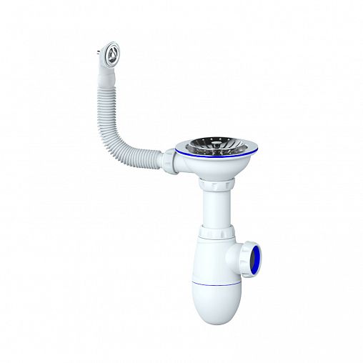 Сифон бутылочный Unicorn B411P, 3 1/2" x 40 мм, с выпуском, с переливом, с нержавеющей чашкой, d 115 фото