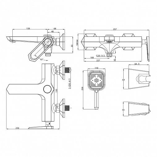 Смеситель для ванны Lemark Prizma LM3914C, однорычажный, хром фото