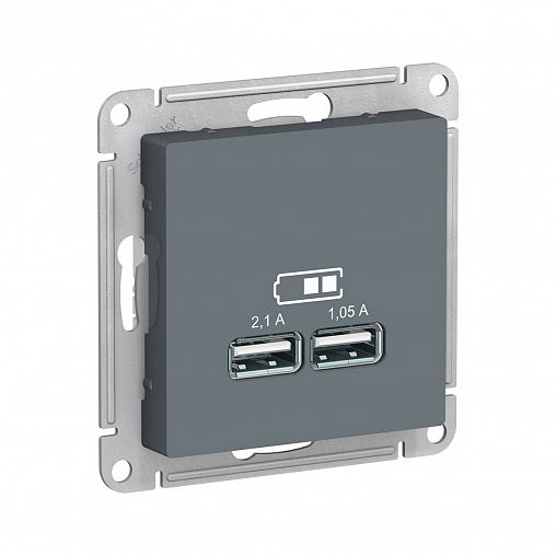 Розетка USB двойная Systeme (Schneider) Electric Atlasdesign, встраиваемая, 2,1/1,05 А, грифель фото
