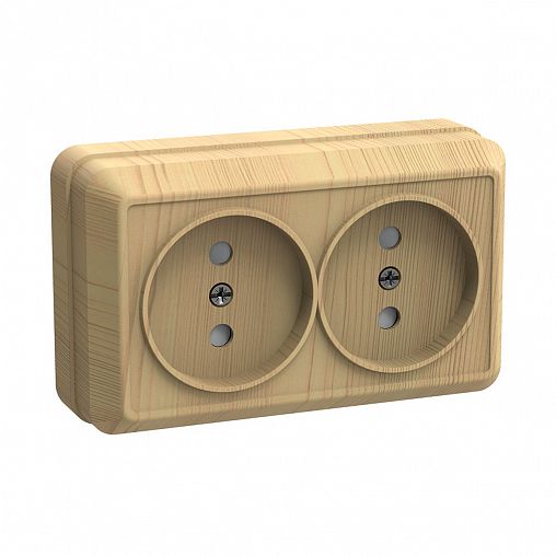 Розетка двойная накладная IEK Октава, без заземления, 10 А, 250 В, IP20, сосна фото