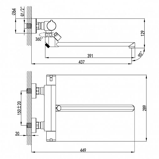 Смеситель для ванны Lemark Yeti LM7834C, с термостатом, хром фото