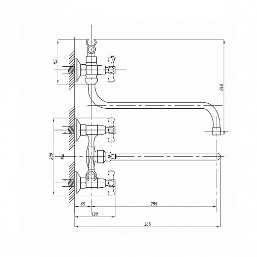 Смеситель для ванны с душем Tsarsberg TSB-111-98, с длинным изливом, двухвентильный, хром фото
