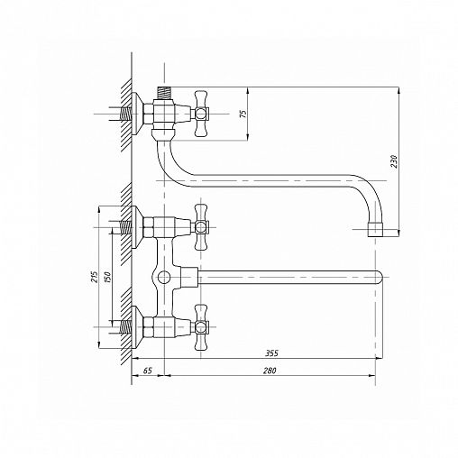Смеситель для ванны с душем Tsarsberg TSB-118-95, с длинным изливом, двухвентильный, хром фото
