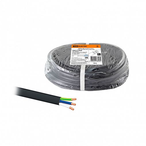 Кабель силовой ВВГ-П нг(А)-LS Tdm Electric, 3 x 2,5 мм², ГОСТ, 10 м, черный фото