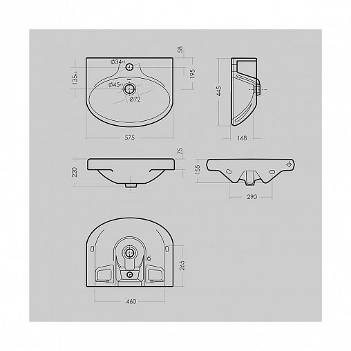 Раковина Sanita Самарская 57 ВКС, 57,5 x 44,5 x 22 см, белая фото