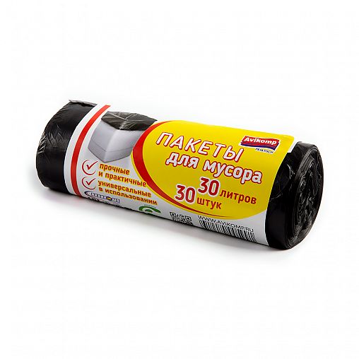Мешки для мусора Avikomp, 7 мкм, 30 л, рулон 30 шт, черные фото