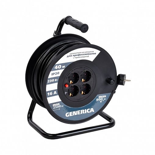 Удлинитель на катушке Generica УК40, 4 розетки, с т/з, с заземлением, 3 x 1,5 мм², 40 м фото