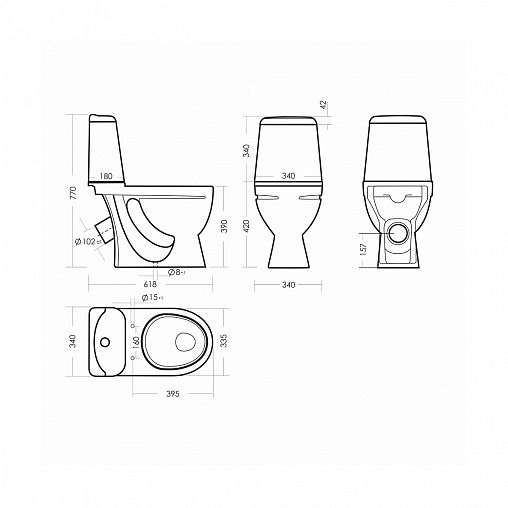 Унитаз напольный ободковый Sanita Идеал Комфорт, 61,8 x 34 x 77 см, белый фото