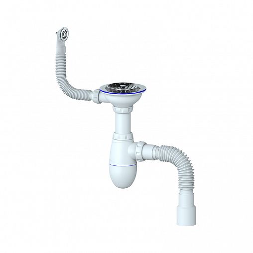 Сифон бутылочный Unicorn B426, с выпуском 3 1/2" x 40 мм, с переливом и гофротрубой фото