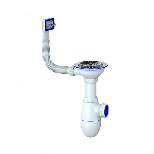 Сифон бутылочный Unicorn B410P, с выпуском 3 1/2" x 40 мм, с прямоугольным переливом фото