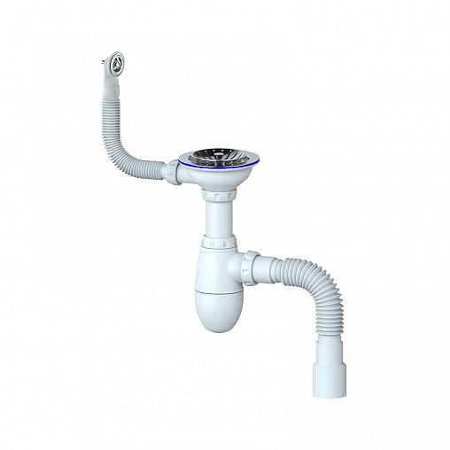 Сифон бутылочный Unicorn B426P, с выпуском 3 1/2" x 40 мм, с круглым переливом и гофротрубой фото