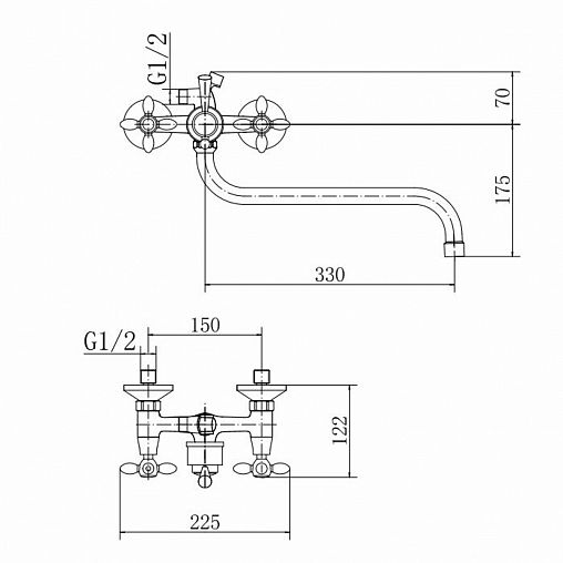 Смеситель для ванны с душем Fashun A2227, с длинным изливом, хром фото