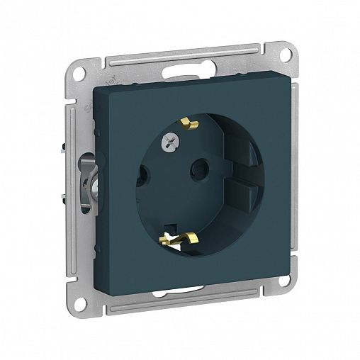 Розетка Systeme (Schneider) Electric Atlasdesign, встраиваемая, с/з, со шторками, изумруд фото