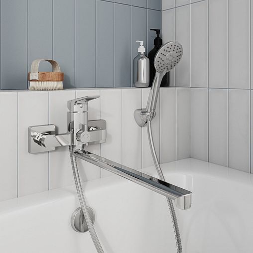 Смеситель для ванны с душем Milardo Atlantic, с длинным изливом и керамическим дивертором, хром фото