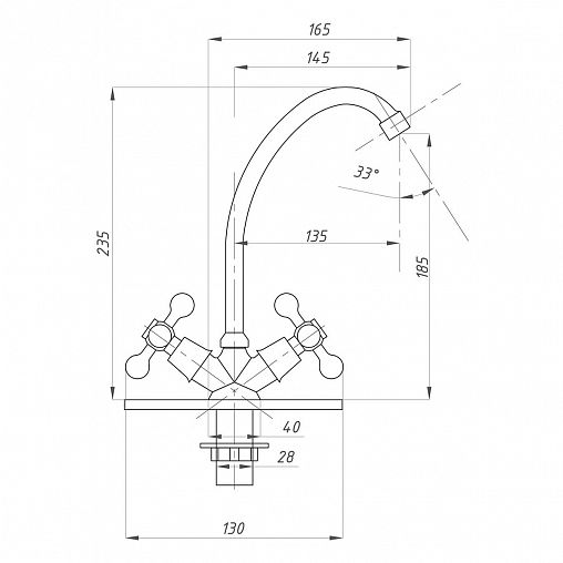 Смеситель для кухни Fauzt FZs-211-06, двухвентильный, хром фото