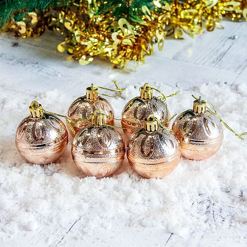 Набор елочных шаров Зимнее волшебство Флер, d 5 см, 6 шт, золото фото
