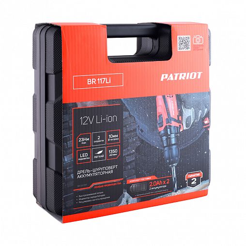 Дрель-шуруповерт аккумуляторная Patriot BR 117LI, 12 В, 2 x 2 Ач Li-ion, с 2 АКБ и ЗУ фото
