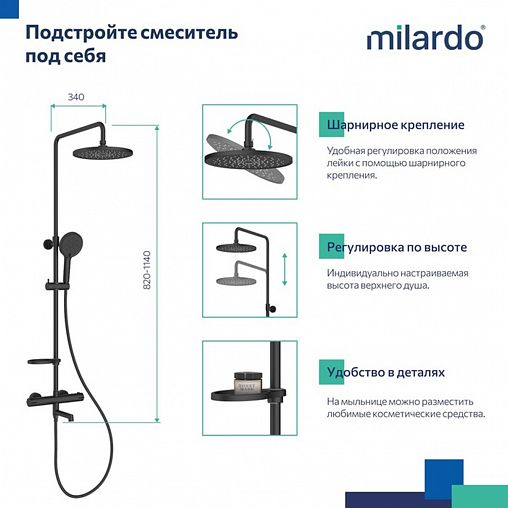 Душевая система с тропическим душем Milardo Ideal Spa ILSBLTHM06, черная матовая фото