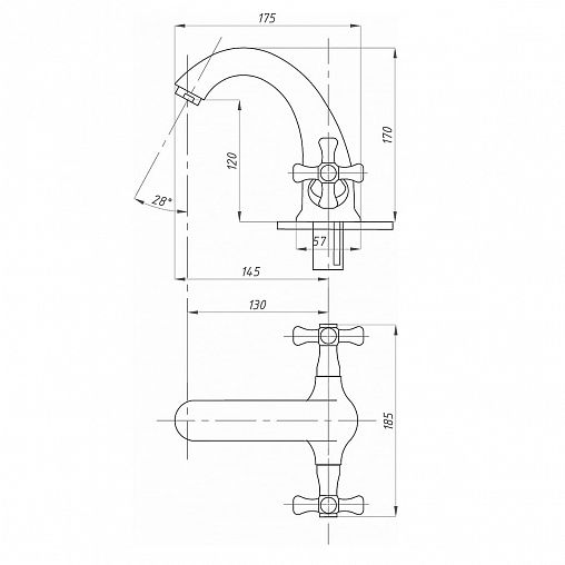 Смеситель для раковины с коротким изливом Профсан ПСМ-712-75, двухвентильный, хром фото