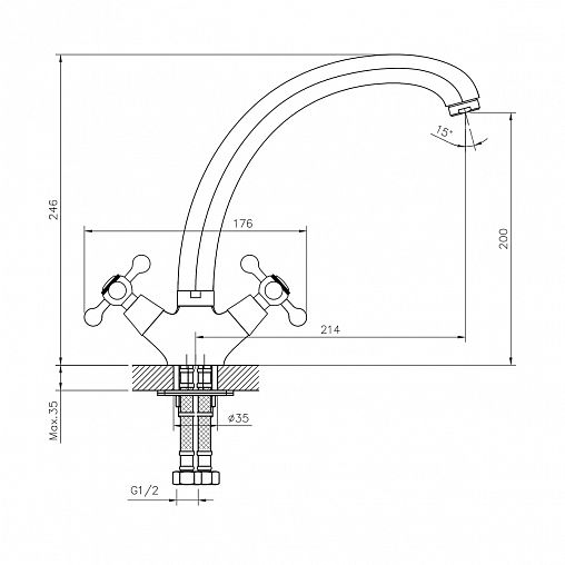 Смеситель для кухни Decoroom DR54029, двухвентильный, хром фото