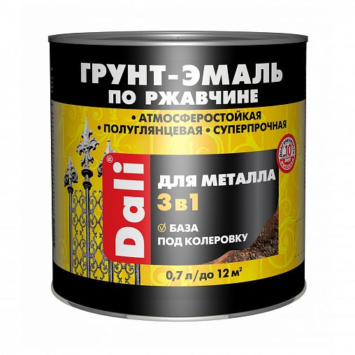 Грунт-эмаль по ржавчине Dali 3 в 1, полуглянцевая, база С, 0,7 л, бесцветная фото