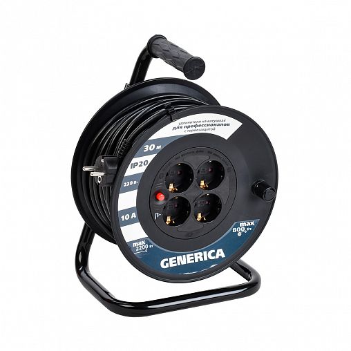 Удлинитель на катушке Generica УК30, 4 розетки, с т/з, с заземлением, 3 x 1 мм², 30 м фото