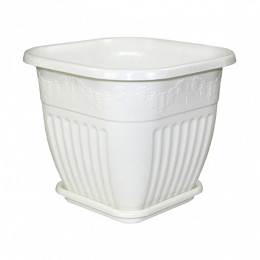 Горшок для цветов Альтернатива Лозанна, с поддоном, квадратный, 5 л, белый фото