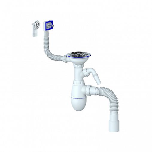 Сифон бутылочный Unicorn B427, с выпуском 3 1/2" x 40 мм, с переливом и гофротрубой фото