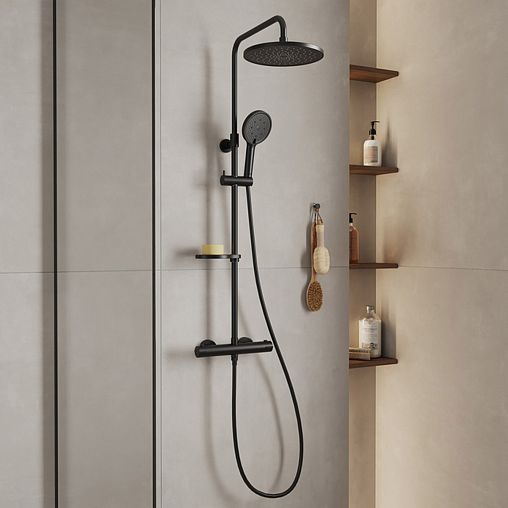 Душевая система с тропическим душем Milardo Ideal Spa, черная матовая фото