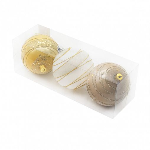 Набор елочных шаров, с блестками, d 8 см, 3 шт, разноцветный фото