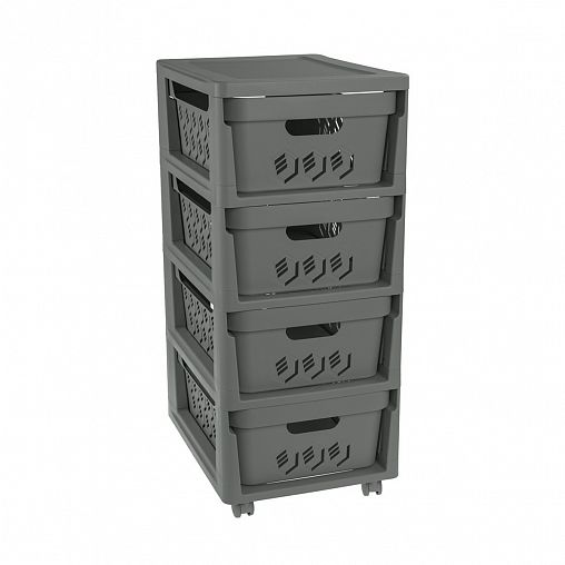 Комод четырехсекционный на колесах Econova Deluxe, 300 x 385 x 690 мм, серый фото