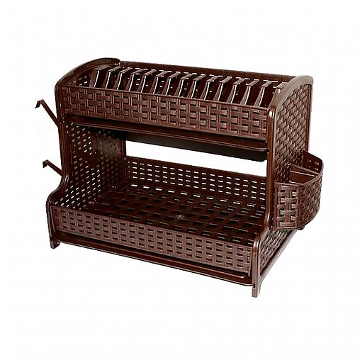 Сушилка для посуды и столовых приборов Violet Ротанг, 2 яруса, коричневая фото