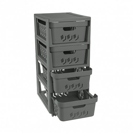 Комод четырехсекционный на колесах Econova Deluxe, 300 x 385 x 690 мм, серый фото