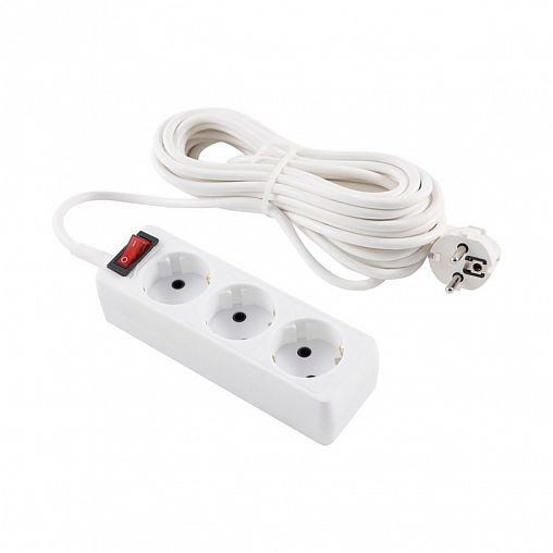 Удлинитель с выключателем Engy Гранд, ПВС 3 x 0,75 мм, с заземлением, 3 розетки, 7 м, белый фото