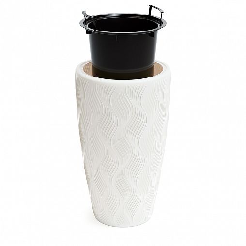 Кашпо напольное Альтернатива Флэйм, со вставкой, 42 л, белое фото