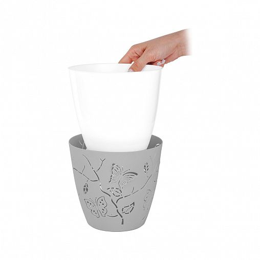 Горшок для цветов Plast Team Butterflies, 0,7 л, серый шторм фото