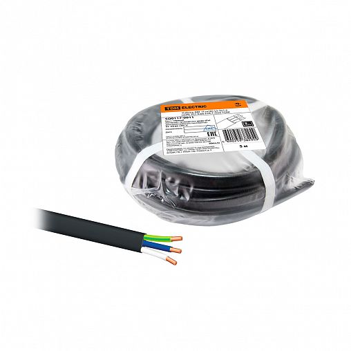 Кабель силовой ВВГ-П нг(А)-LS Tdm Electric, 3 x 1,5 мм², ГОСТ, 5 м, черный фото