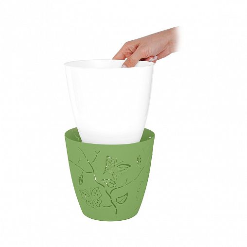 Горшок для цветов Plast Team Butterflies, 0,7 л, зеленое яблоко фото