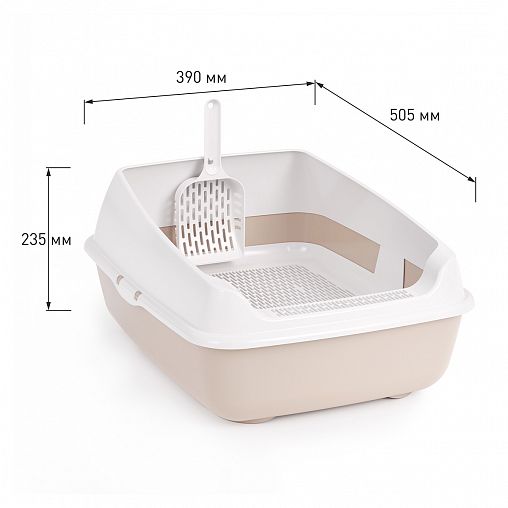 Набор для кошек Альтернатива, лоток с высоким бортом, сеткой и совком, бежевый фото