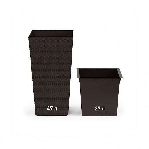 Кашпо напольное Альтернатива Ротанг, 32,5 x 32,5 x 61 см, со вставкой, мокко фото