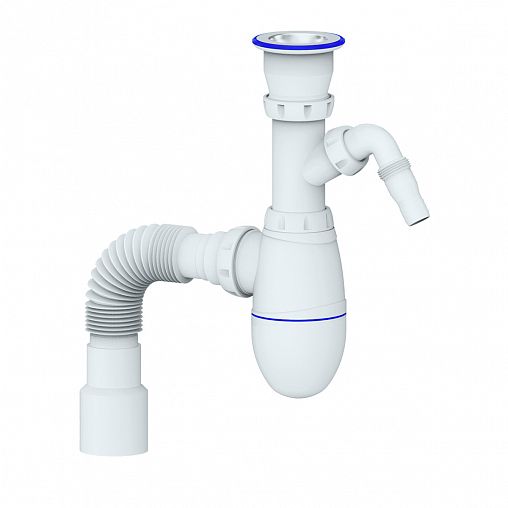 Сифон бутылочный Unicorn B320V, с выпуском 1 1/2" x 40 мм, c отводом, нержавеющей чашкой фото