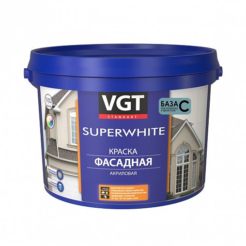 Краска фасадная VGT ВД-АК-1180, акриловая, база C, бесцветная, 6 кг фото