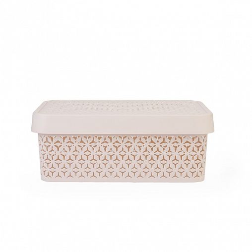 Корзина для хранения Альтернатива Элемент, с крышкой, 37 x 28 x 14 см, бежевая фото