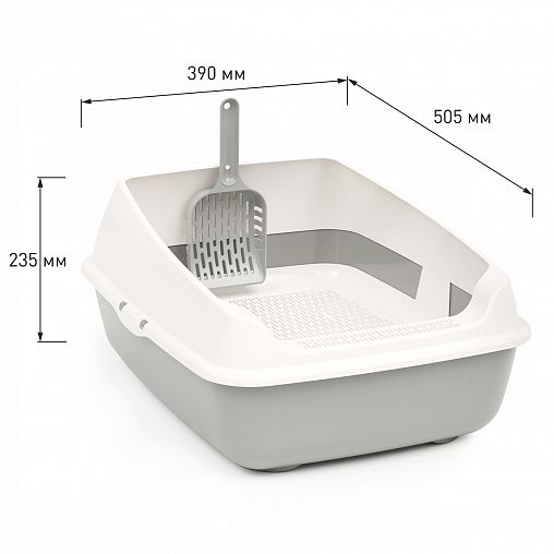 Набор для кошек Альтернатива, лоток с высоким бортом, сеткой и совком, серый фото