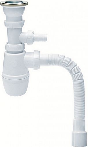 Сифон бутылочный Wirquin Минор с выпуском 1 1/2" x 40 мм, с отводом для стиральной машины фото