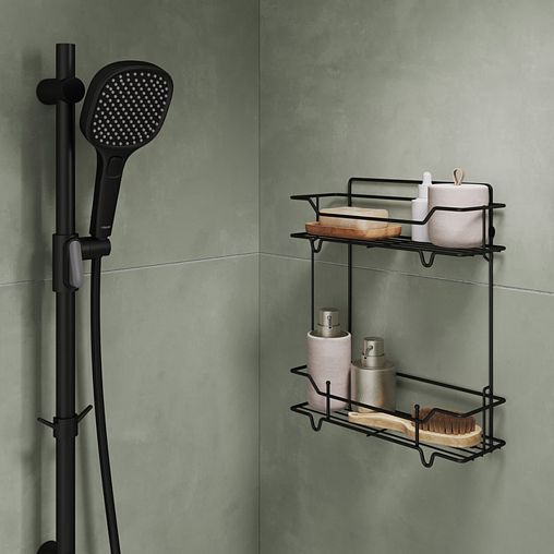 Полка в ванную Milardo Grid, 2-х ярусная, черная матовая фото