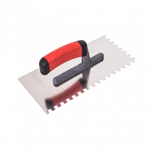 Гладилка зубчатая Beorol, нержавеющая сталь, двухкомпонентная ручка, 270 x 130 мм, зуб 8 x 8 мм фото