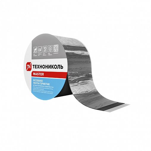 Лента-герметик самоклеящаяся Технониколь Nicoband, битумно-полимерная, 3 м x 10 см, серебристая фото