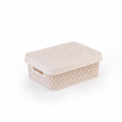 Корзина для хранения Альтернатива Элемент, с крышкой, 37 x 28 x 14 см, бежевая фото